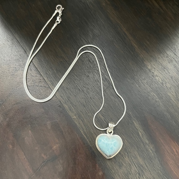 Jewelry - LARIMAR Heart Gem Stone Pendant with 20 inch Sterling Sliver Chain NEW